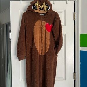 Brown Reindeer Onesie with Heart Patch